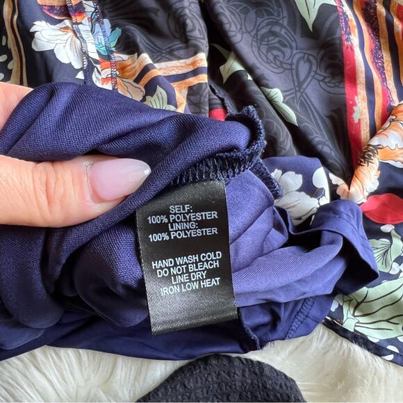 Lulus Aleta Navy Blue Print Short Sleeve Surplice Maxi Dress - Picture 9 of 10